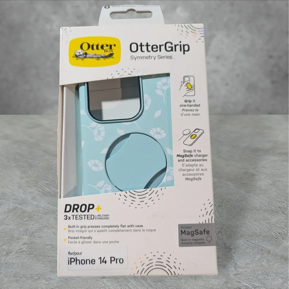 A1. OtterBox OtterGrip Symmetry Case for Apple iPhone 14 Pro Blue‎ Flower